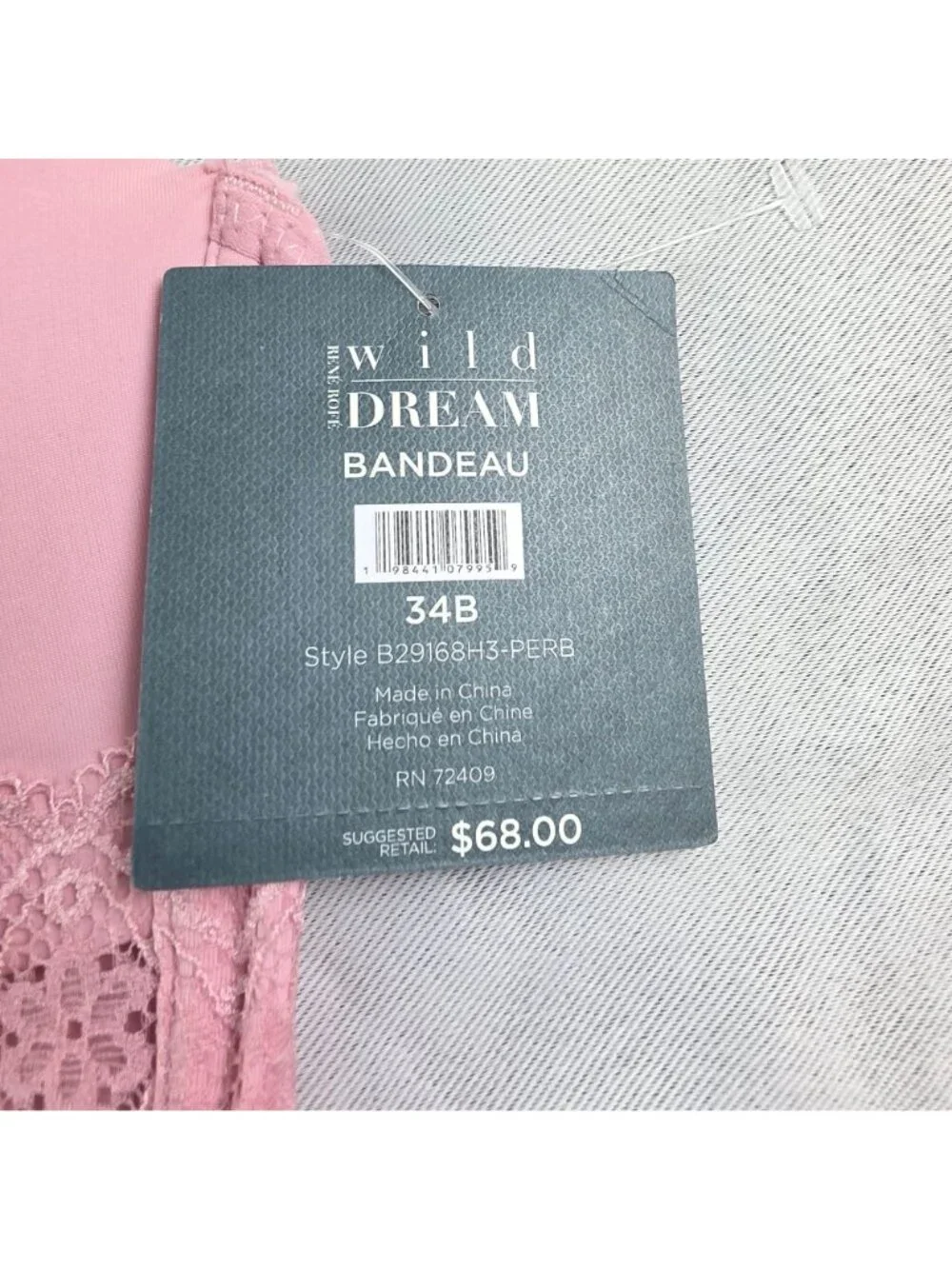 Rene Rofe Wild Dream Bra 34B Wireless Push Up Lace Bandeau Convertible NWT